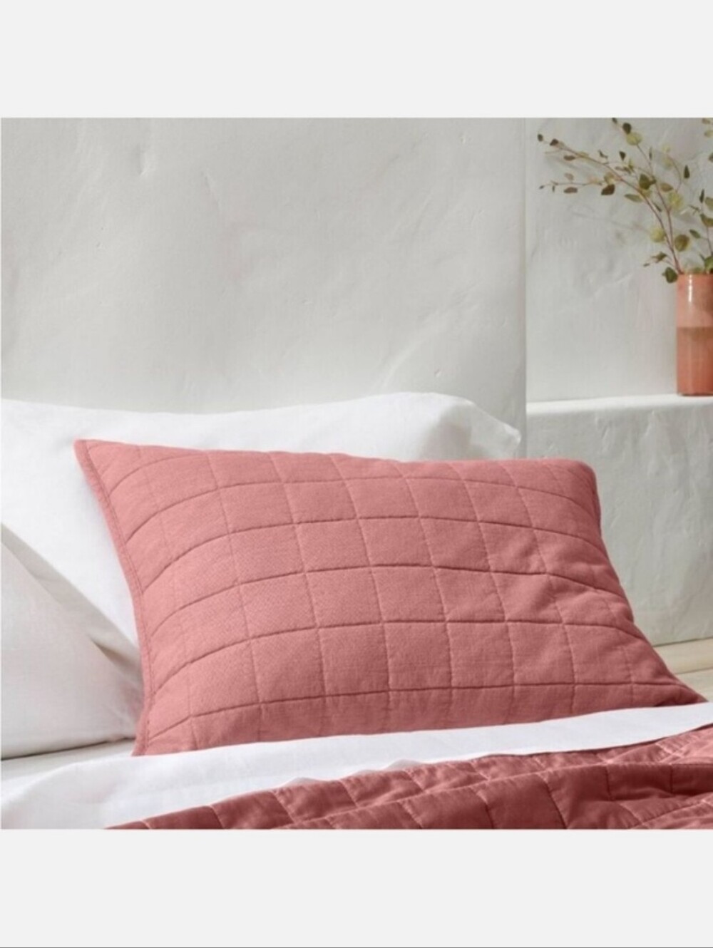 Casaluna Dusty-Rose Quilted Pillow Sham Linen Blend Standard